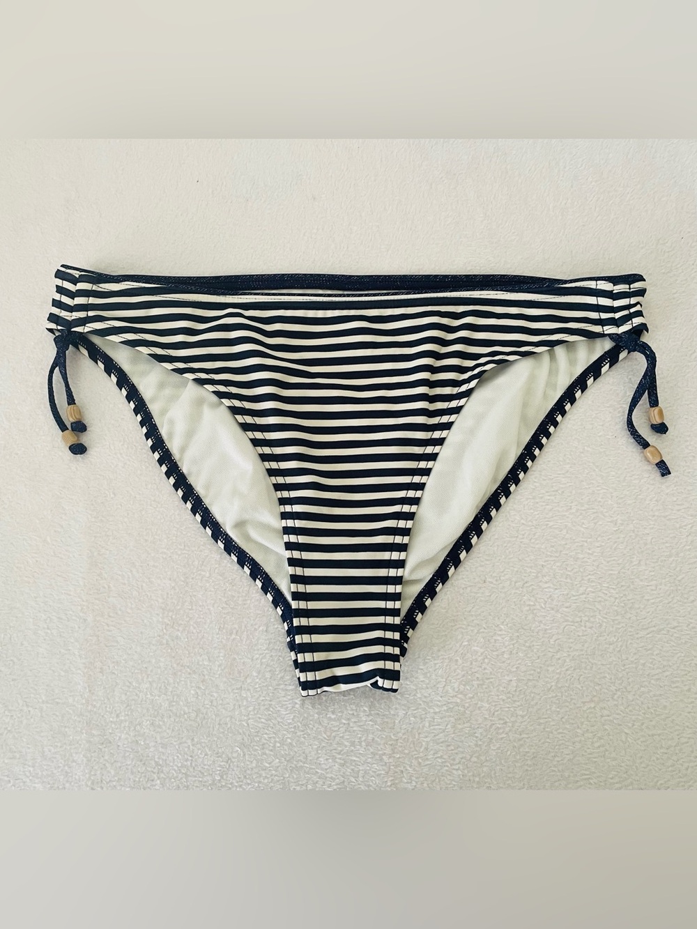 Esprit Women Swim Bottoms L Blue White Striped Tassel Beach Nautical Vacation